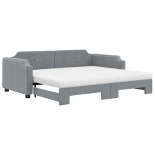 (light grey, Sofa with Trundle and Mattresses) vidaXL Daybed Sofa Bed Guest Bed with Mattress Light Grey 90x190 cm Fabric