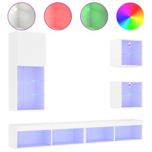 (white) vidaXL TV Wall Units 5 Piece with LED Floating TV Unit White Engineered Wood