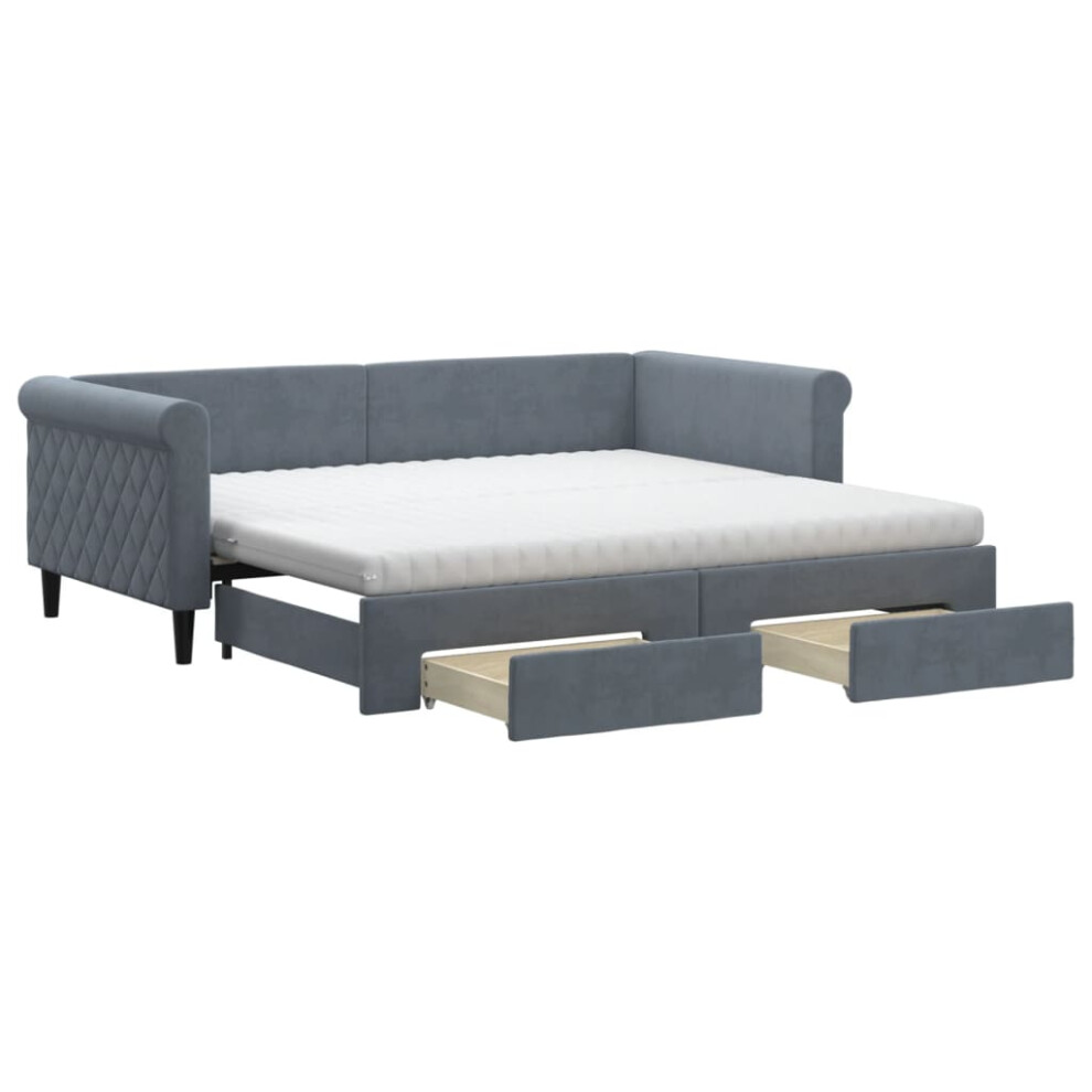 Vidaxl (Dark Grey, Trundle And Drawers Sofa) Daybed With Mattress Sofa Bed Guest Bed Blue Light Grey 90X190 Cm Velvet