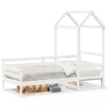 (white) vidaXL Day Bed with Roof Sofa Bed Daybed Guest Bed 80x200 cm Solid Wood Pine
