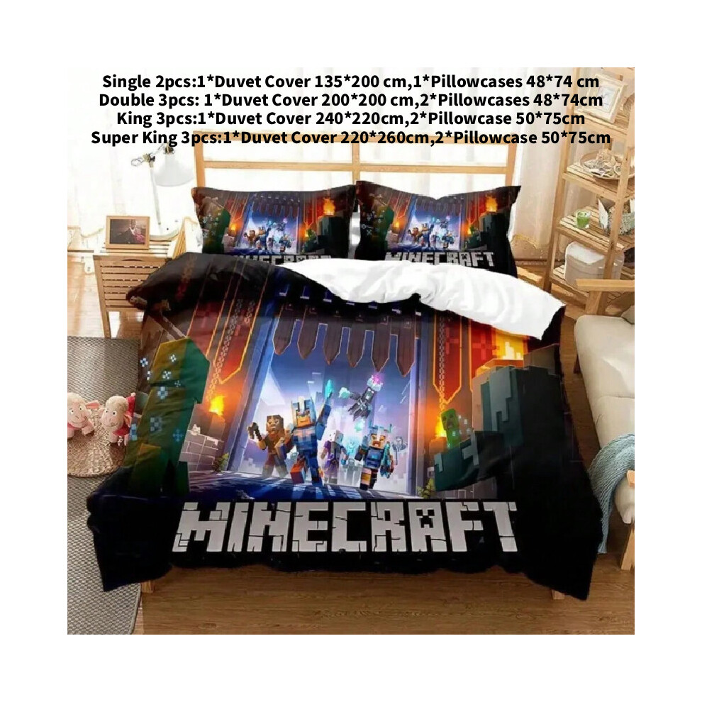 (Orange, Single(135x200cm)) Games Bedding Minecraft Set Sword Ender Duvet Cover Bedroom Gifts Decoration