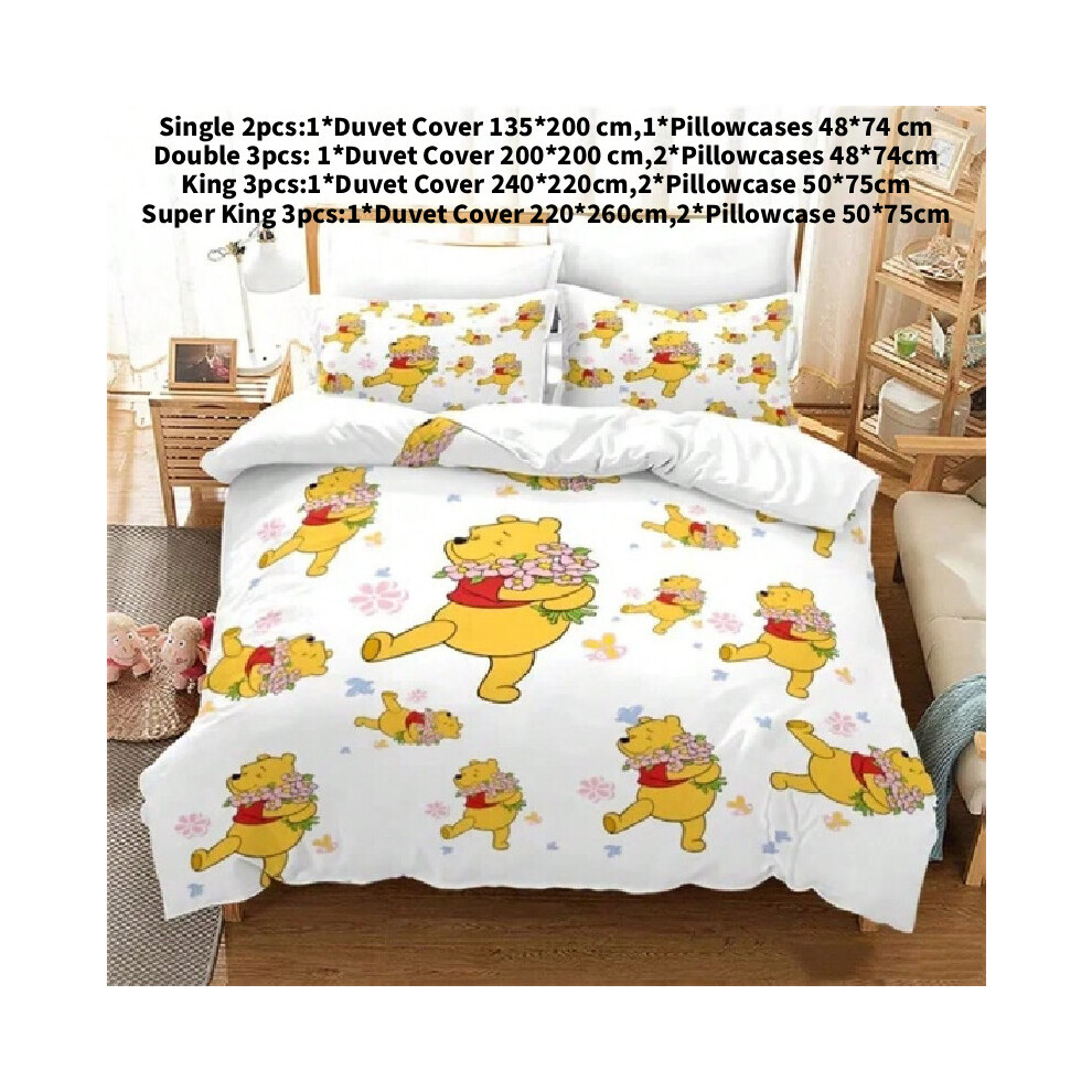 (Yellow, Single(135x200cm)) Pooh Winnie The Comforter Bedding Sets Quilt Cover Bed Duvet Home Case Decor