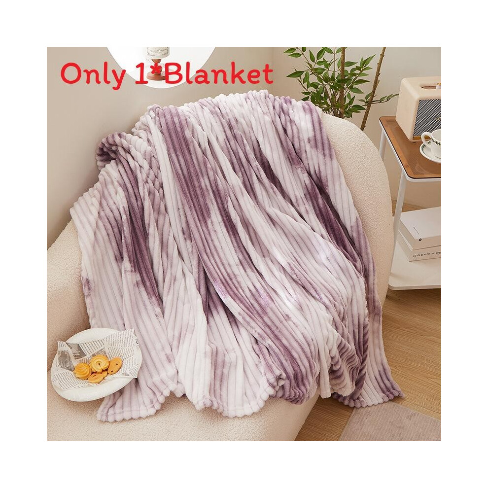 (Mist Purple, 200x230cm) Dyeing Flannel Tie Blanket With Plush Material For Bedroom And Room Decor Living-image-OPC-PK77M7B-NEW