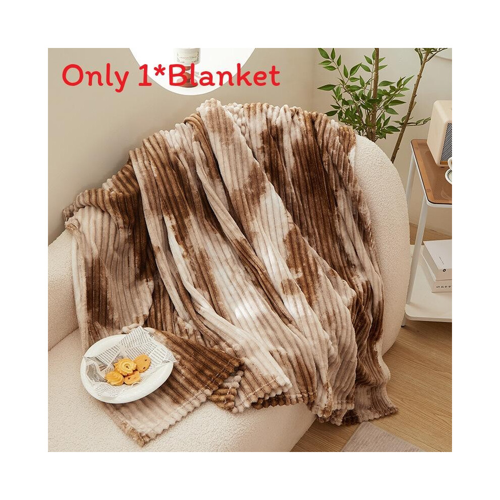 (Coffee, 200x230cm) Tie Flannel Dyeing Blanket With Plush Material For Bedroom And Room Decor Living-image-OPC-PK77M8M-NEW
