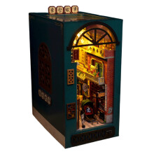 Générique Bookshelf Nook Kit Miniature House Craft Set with LED Light 8.46 x 4.02 x 6.3 Inch for Adults and Beginners