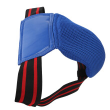 Blauatmungsaktiver PU-Leder Box-Groinguard mit Jockstrap, Durchschnittliche Größe