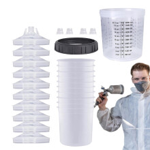Paint Measuring Cups Set - 10 Pieces 600 Ml Clear Scale Paint Spray Cup Inserts for Car Spraying and Painting Projects