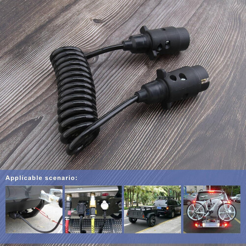 7-Pin Male Plug Extension Cable 1.2m Spiral Adapter for Trailer Socket Coupling Caravan Compatibility 2