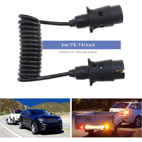 7-Pin Male Plug Extension Cable 1.2m Spiral Adapter for Trailer Socket Coupling Caravan Compatibility 1