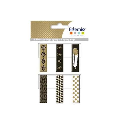 6 mollette da bucato Epoxy - oro-nero-bianco