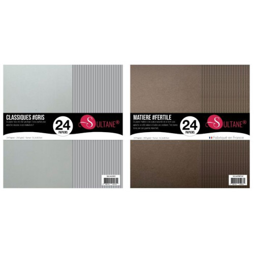 48 Scrapbooking-Papiere Braun + Grau - 300g/ m²
