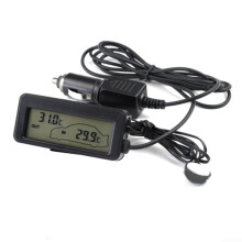 12V Car Thermometer LCD Display Indoor Outdoor Temperature Meter for Truck and Car with Cable, Red Color
