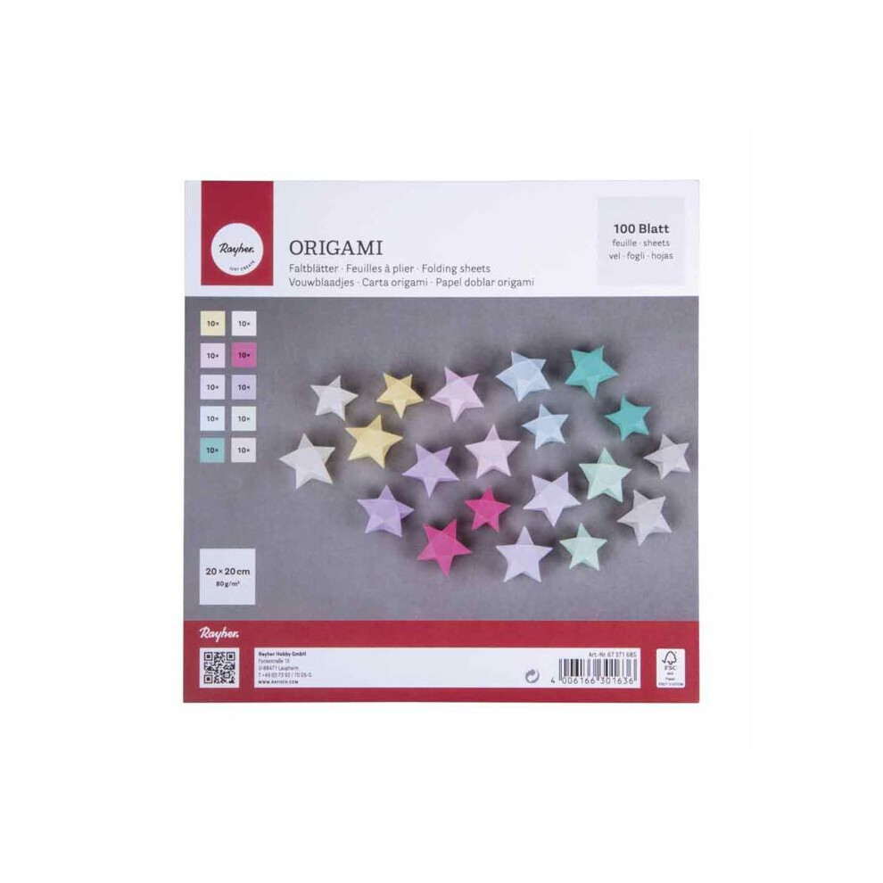 Rayher 100 Sheets For Origami Pastel Color 20 X 20 Cm