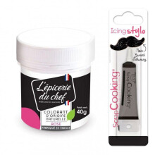 Corante alimentar natural Rosa 40 g + Caneta de glacê preta