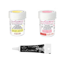 2 corantes alimentares rosa pó-amarelo pastel + Caneta de glaceamento preta