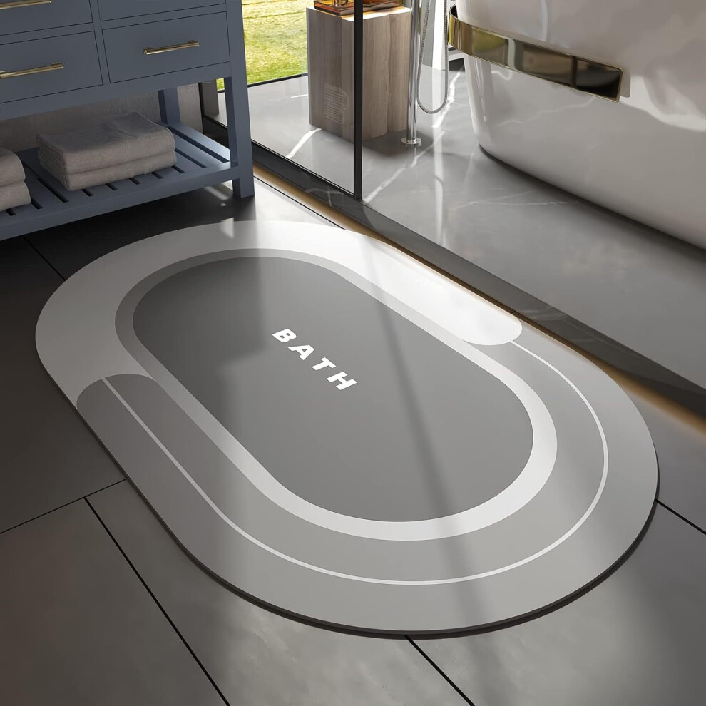 (Oval bath- grey, 40*60cm (diatom mud)) Diatom mud floor MATS, bathroom and toilet door absorbent MATS, anti-slip, household toilet floor MATS, carpet