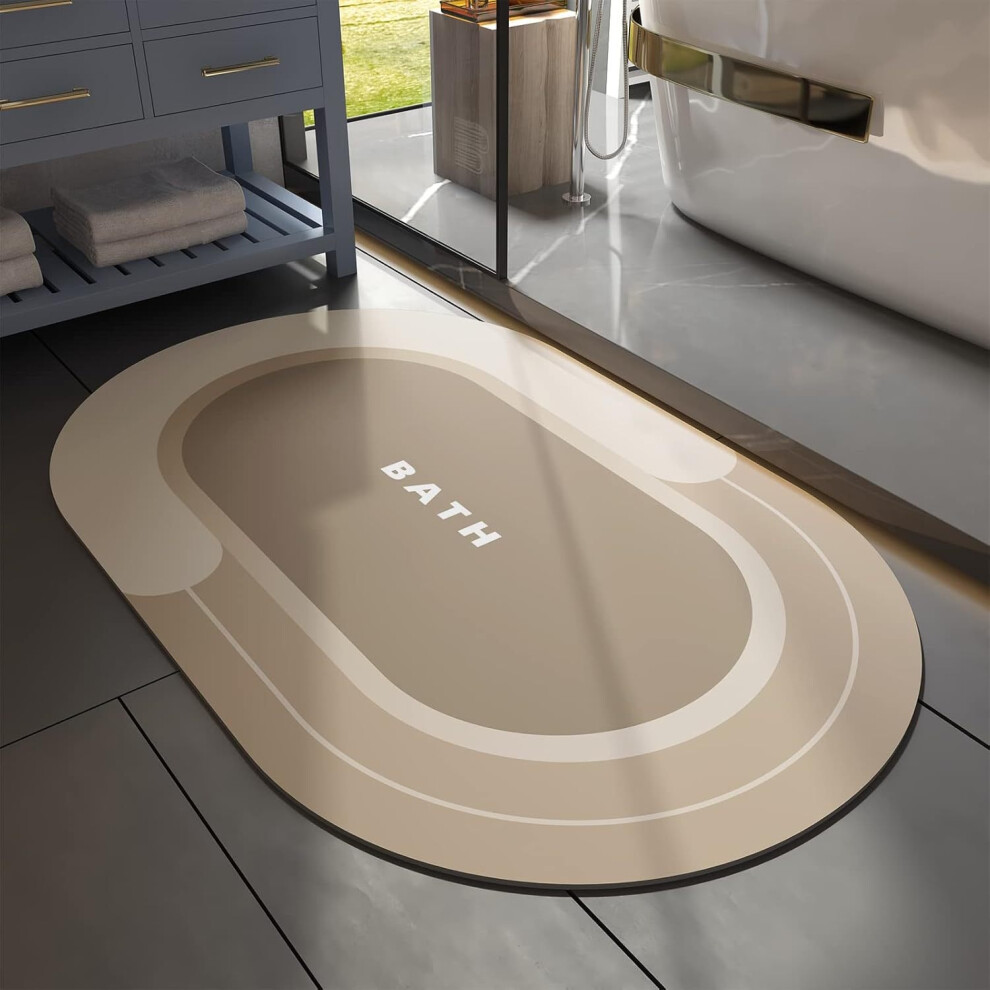 Beige (Oval Bath- 60*90Cm (Diatom Mud)) Diatom Mud Floor Mats, Bathroom And Toilet Door Absorbent Mats, Anti-Slip, Household Toilet Floor Mats, Carpe