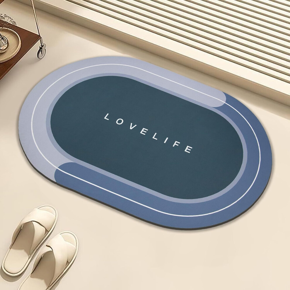 (Oval Loves Life - Blue, 30*40cm (diatom mud)) Diatom mud floor MATS, bathroom and toilet door absorbent MATS, anti-slip, household toilet floor MATS,-image-OPC-PK79T6V-NEW