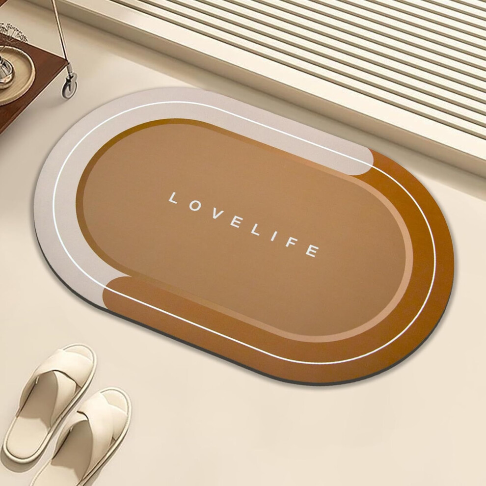 Brown (Oval Loves Life - 45*75Cm (Diatom Mud)) Diatom Mud Floor Mats, Bathroom And Toilet Door Absorbent Mats, Anti-Slip, Household Toilet Floor Mats
