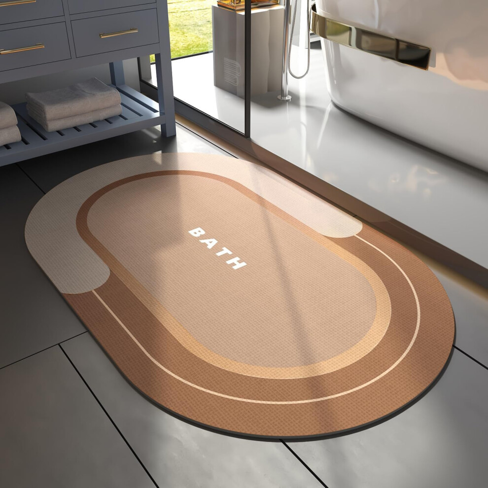 Brown (Oval Bath- 60*90Cm (Diatom Mud)) Diatom Mud Floor Mats, Bathroom And Toilet Door Absorbent Mats, Anti-Slip, Household Toilet Floor Mats, Carpe