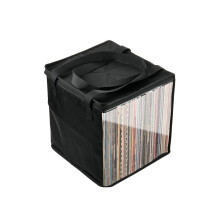 Vinyl Record Carry Bag Foldable Dustproof Album Storage Bag with Lids Travel Handles Black 29.8x30.5x32.5 cm