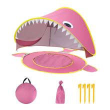 Kids Play Tent with UV Protection and Built-in Pool, Foldable Cartoon Beach Tent for Garden, Pink Sun Shelter