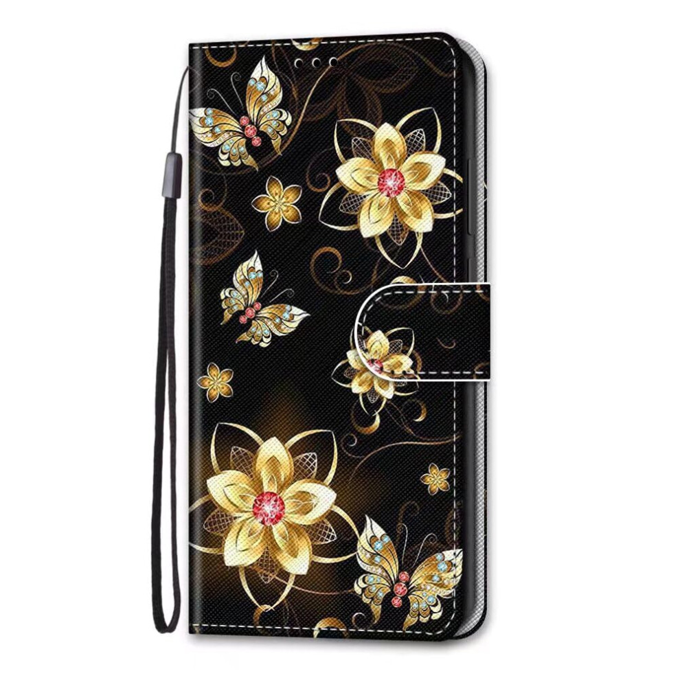 Colourful Leather Case For Honor 70 Lite, Magnetic Closure Wallet With Card Slots, Butterfly Flower Design, Lanyard 6947110787510