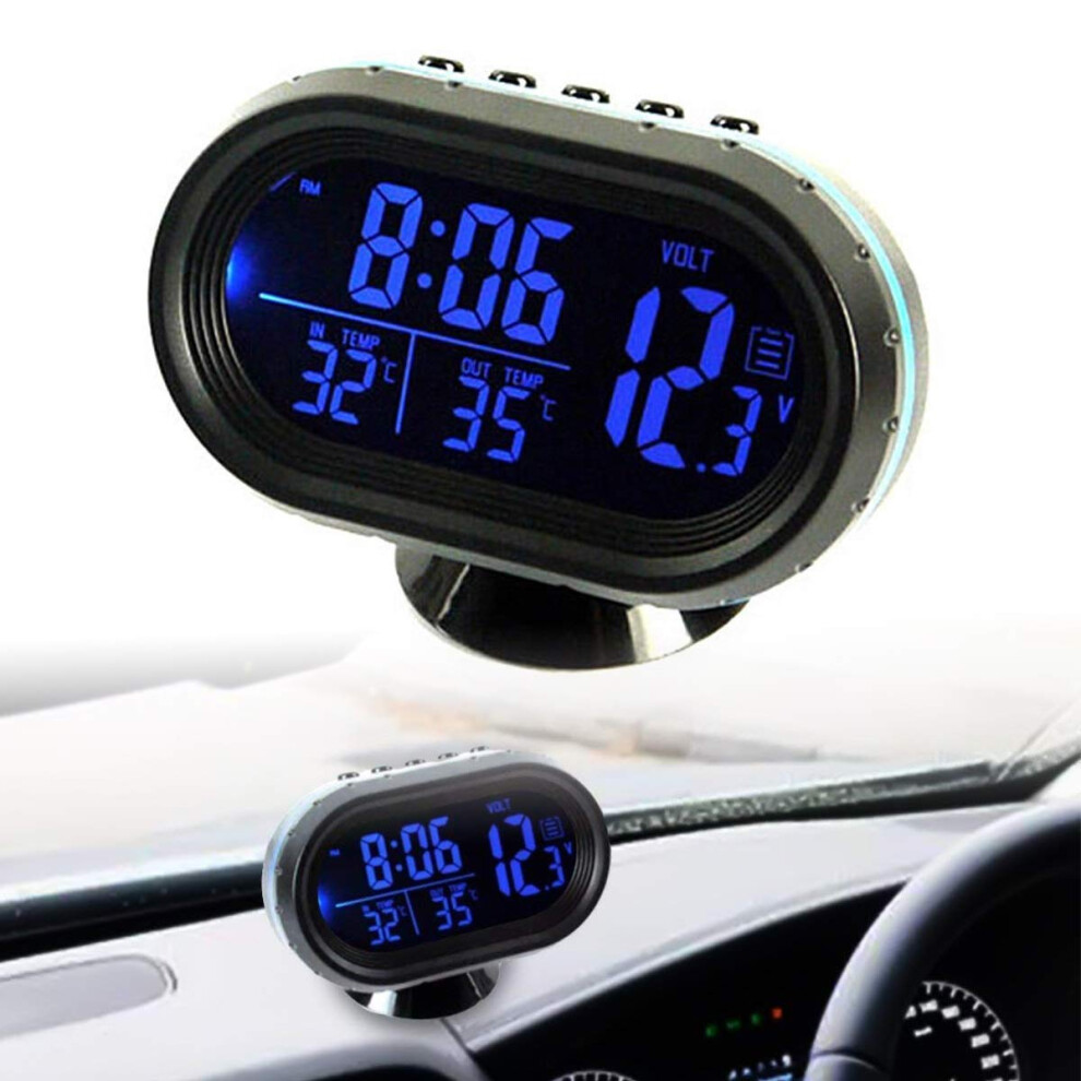 Car Clock Digital Thermometer Voltmeter Monitor For Dc 12-24V Vehicles, Lcd Two-Way Display For Truck Boat 6947110787879