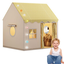 Children's Play Tent with LED Lights for Indoor Use, Yellow Princess Playhouse with Windows for Kids Aged 3+, Room Decor