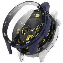 (Midnight Blue) Tempered Glass Screen Protector Pc Frame Watch Case For Huawei Watch Gt 4 46mm, With Dial Plate