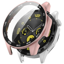 (Rose Gold) Tempered Glass Screen Protector Pc Frame Watch Case For Huawei Watch Gt 4 46mm, With Dial Plate