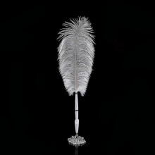 Ostrich Feather Wedding Quill Signing Ballpoint Writing Pen with Metal Holder New
