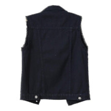 (S, Black) Women Spring And Autumn Coats Solid Sleeveless Denim Jacket Outerwear