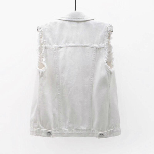 (XXL,White)Women Spring And Autumn Coats Solid Sleeveless Denim Jacket Outerwear 2