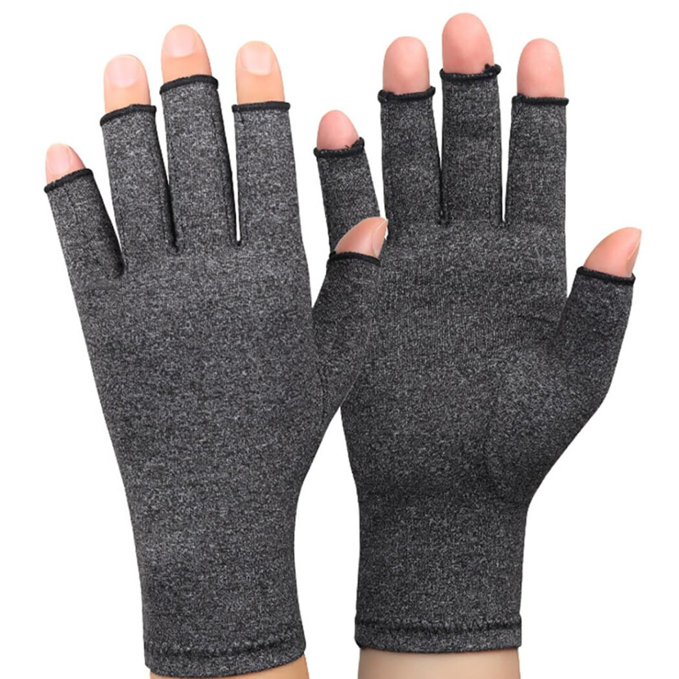 Cotton Compression Gloves for Arthritis Relief - Breathable Fingerless Design, Dark Grey, One Size, Comfortable for Carpal Tunnel-image-OPC-PK7B86K-NEW