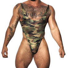 Camouflage Jumpsuits Men's Wrestling Singlet Body Sleeveless Backless Leotard Breathable Jersey One Piece Underwear L Blau