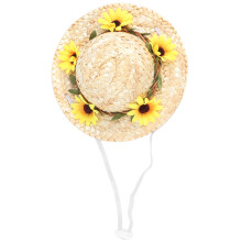 Haustier-Sommers Strohhut mit Gelber Blumenverzierung für Kleine & Mittlere Hunde/Katzen