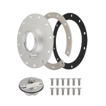 Billet Aluminum Fuel Cell Cover with Oil Tank Caps, Compatible with 12-Bolt Gaskets, Black End Caps, High Strength