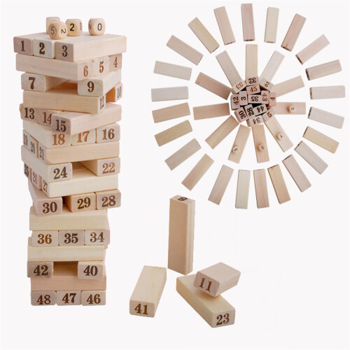 48pcs Wooden Stacking Board Games Stamped Numbers 1