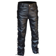 Men's Leather Motorcycle Pants, Straight Leg, Black Cargo Style, Casual Gothic Biker Trousers, Long Size M