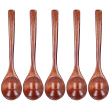 5 Stück natürliche Holz-Suppenlöffel mit langem Griff Reisschöpflöffel Besteckset