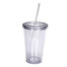16oz Double Walled Clear Plastic Cups with Lids and Straws, Reusable Drinkware Set for Cold Beverages