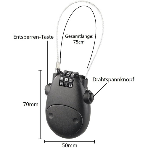 Compact Cable Lock Combination Lock with 3-Digit Code, Wire Rope, Suitable for Bicycles, Motorcycles, and Luggage 2