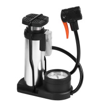 Bicycle Tire Pumps Small Floor Pumps with Pressure Gauge Double Chamber Foot Pumps Silver for Bike Tire Inflation