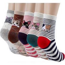 (45389, Multicolor-9030) 5 Pairs Cotton Socks for Women Size 4-7 Over-ankle Length Animal Themed Cute Patterns Gift for Kids