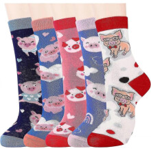 (45389, Multicolor-9808) 5 Pairs Cotton Socks for Women Size 4-7 Over-ankle Length Animal Themed Cute Patterns Gift for Kids