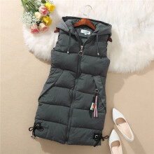 (Grey, Tag M=UK XXS) LADIES WOMENS HOODED LONG LINE WARMER JACKET PUFFER GILET JACKET PADDED TOP BODY