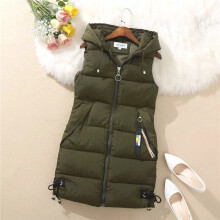 (Army green, Tag 2XL=UK M) LADIES WOMENS HOODED LONG LINE WARMER JACKET PUFFER GILET JACKET PADDED TOP BODY