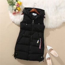 (Black, Tag M=UK XXS) LADIES WOMENS HOODED LONG LINE WARMER JACKET PUFFER GILET JACKET PADDED TOP BODY