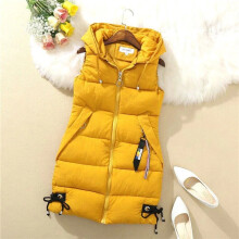 (Yellow, Tag 3XL=UK L) LADIES WOMENS HOODED LONG LINE WARMER JACKET PUFFER GILET JACKET PADDED TOP BODY
